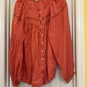 Old Navy Brown and Orange Ruffled Blouse